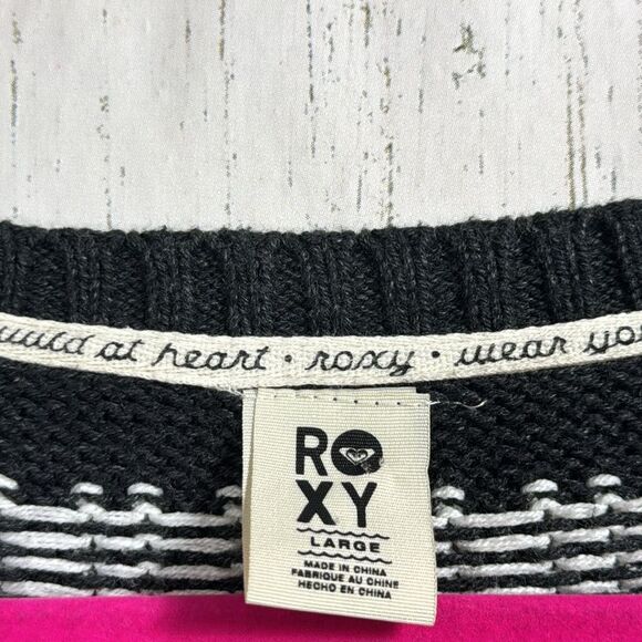 Roxy Black White Striped Sweater Dress Long Sleeve Knit Size L Cozy Winter Y2K - Picture 7 of 15